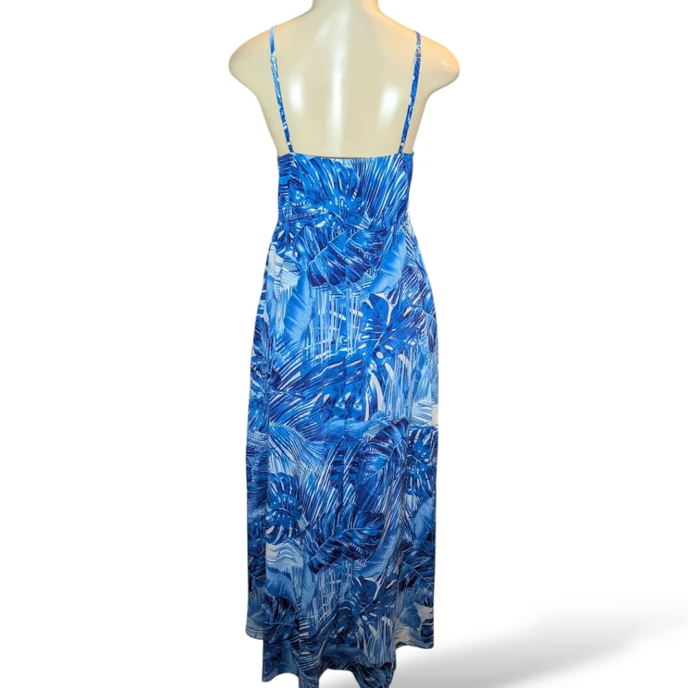 Hawaiianize Blue Tropical Print Cotton Maxi Dress Women's Large NWT